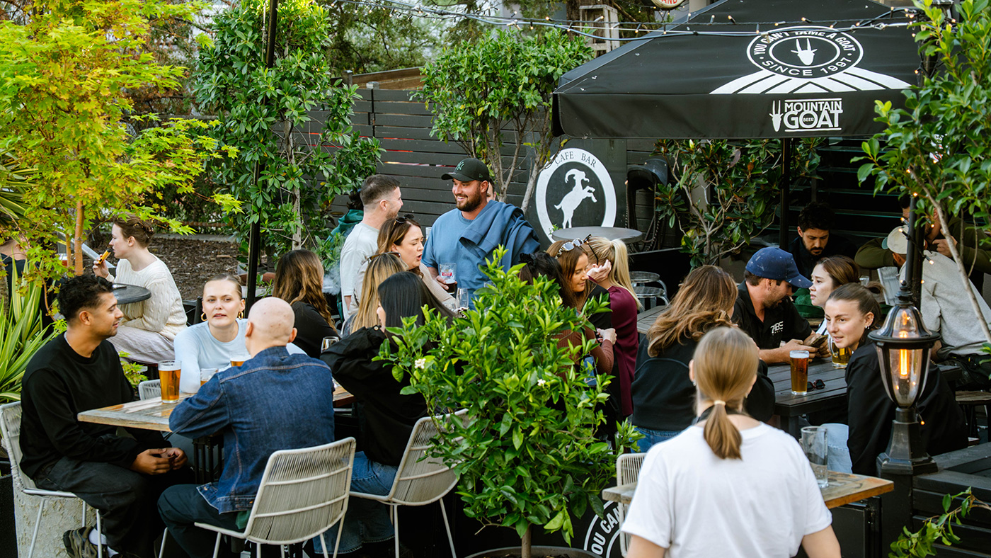 Guests enjoying the outdoor dining area at Goat House